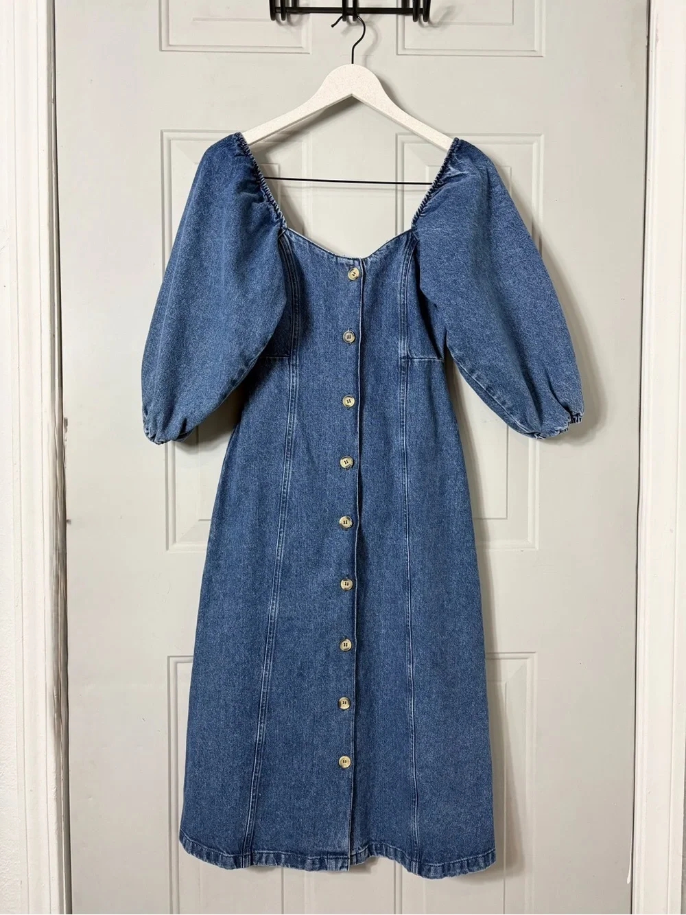 ASOS Reclaimed Vintage 100% Cotton Puff Sleeves Denim Shirt Midi Dress size 2